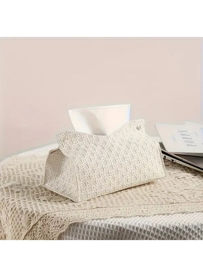 غطاء صندوق المناديل البلاستيكي المنسوج الحديث بلون البيج لغرفة المعيشة والحمام والمكتب - Image 5